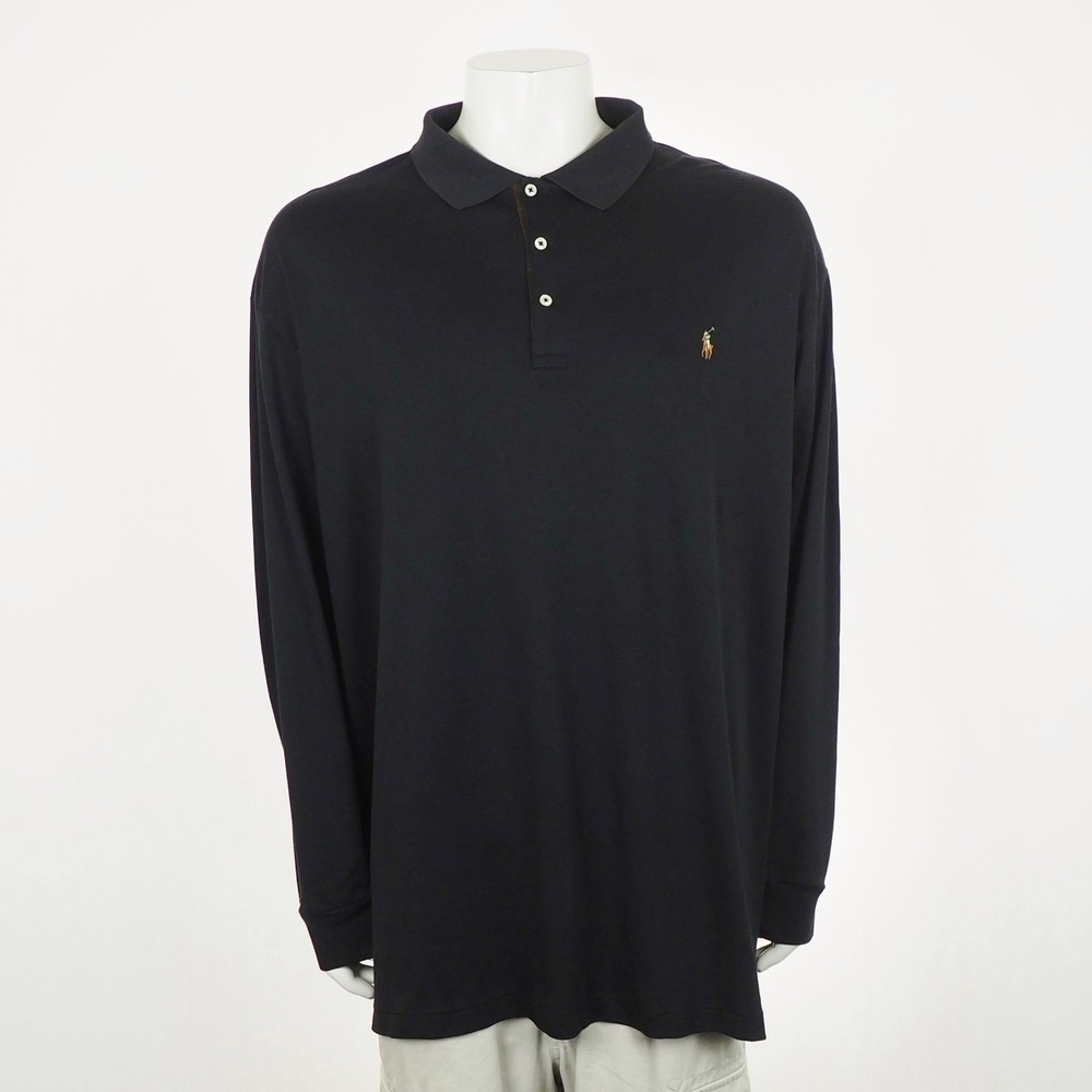 Polo Ralph Lauren Polo Shirt Mens 3XB Black Soft Cotton Blend Pony Long Sleeve